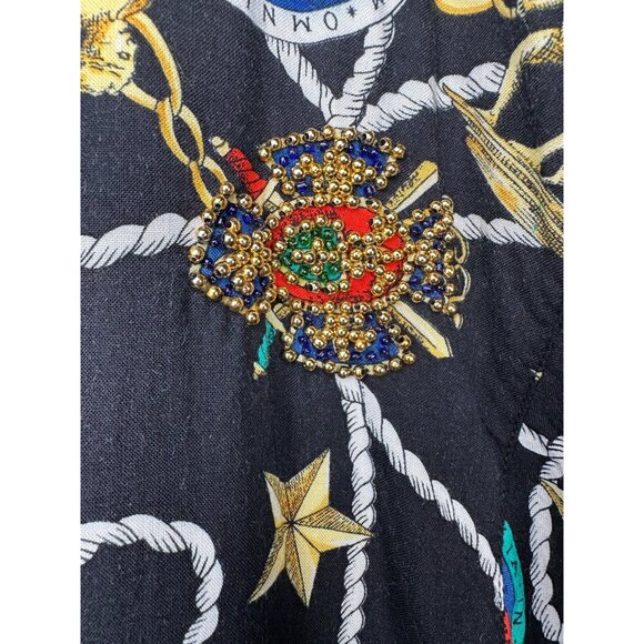 Vintage Womens Button Up Shirt Large Black Chain Medallion Baroque Old Money - Picture 12 of 12